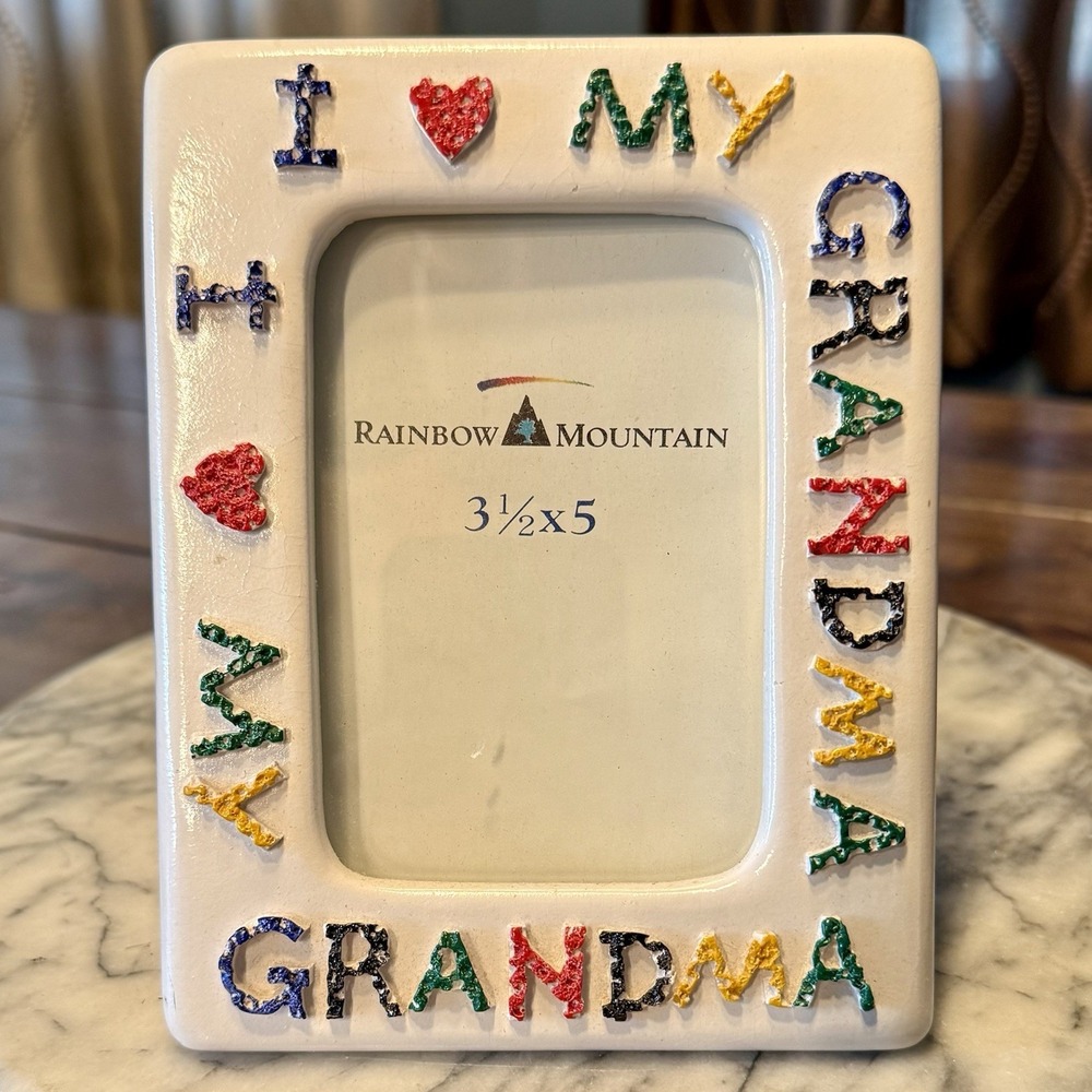 VTG 90s I Heart My Grandma Resin Crayon Photo Picture Frame Love Artwork 3.5x 5"